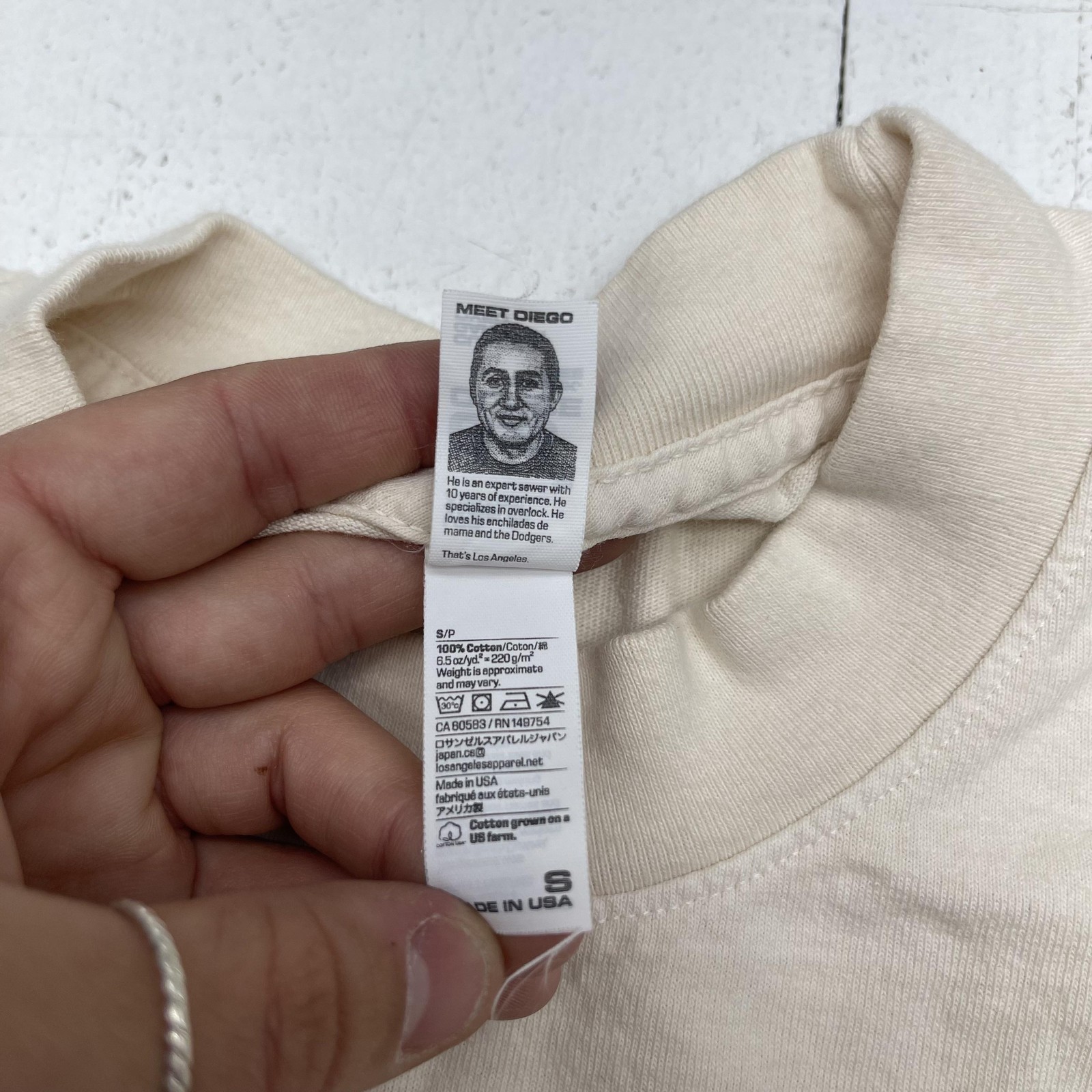Los Angeles Apparel Shirt Mens Small Natural 6.5oz Garment Dyed Crewneck USA gallery