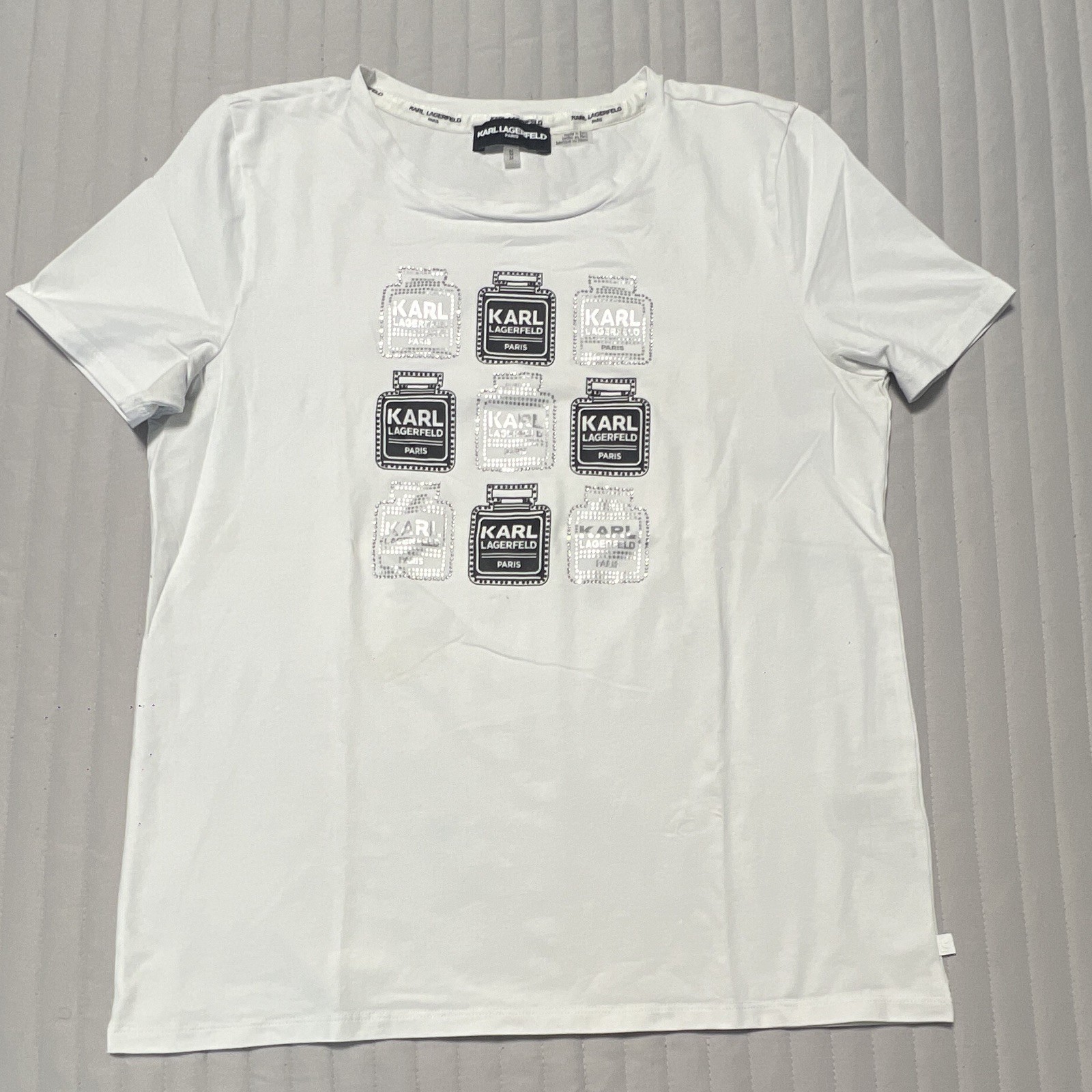 KARL LAGERFELD PARIS Men's White Logo Graphic Print Crew Neck T-Shirt M gallery