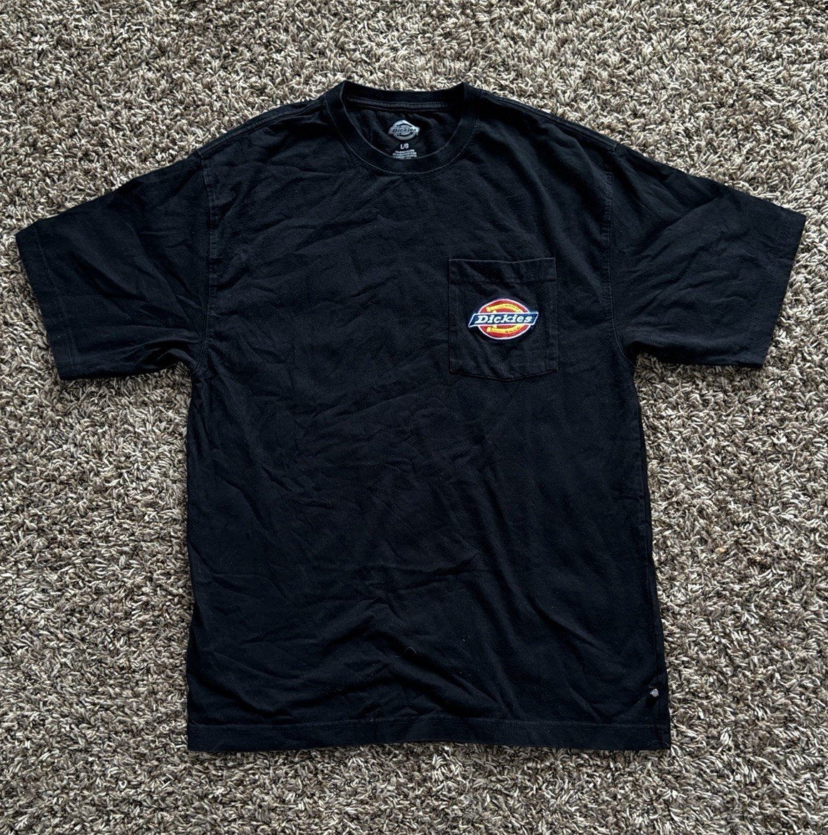Dickies Men's Black Cotton Knit Crew Neck Short Sleeve Pocket Logo T-Shirt L gallery