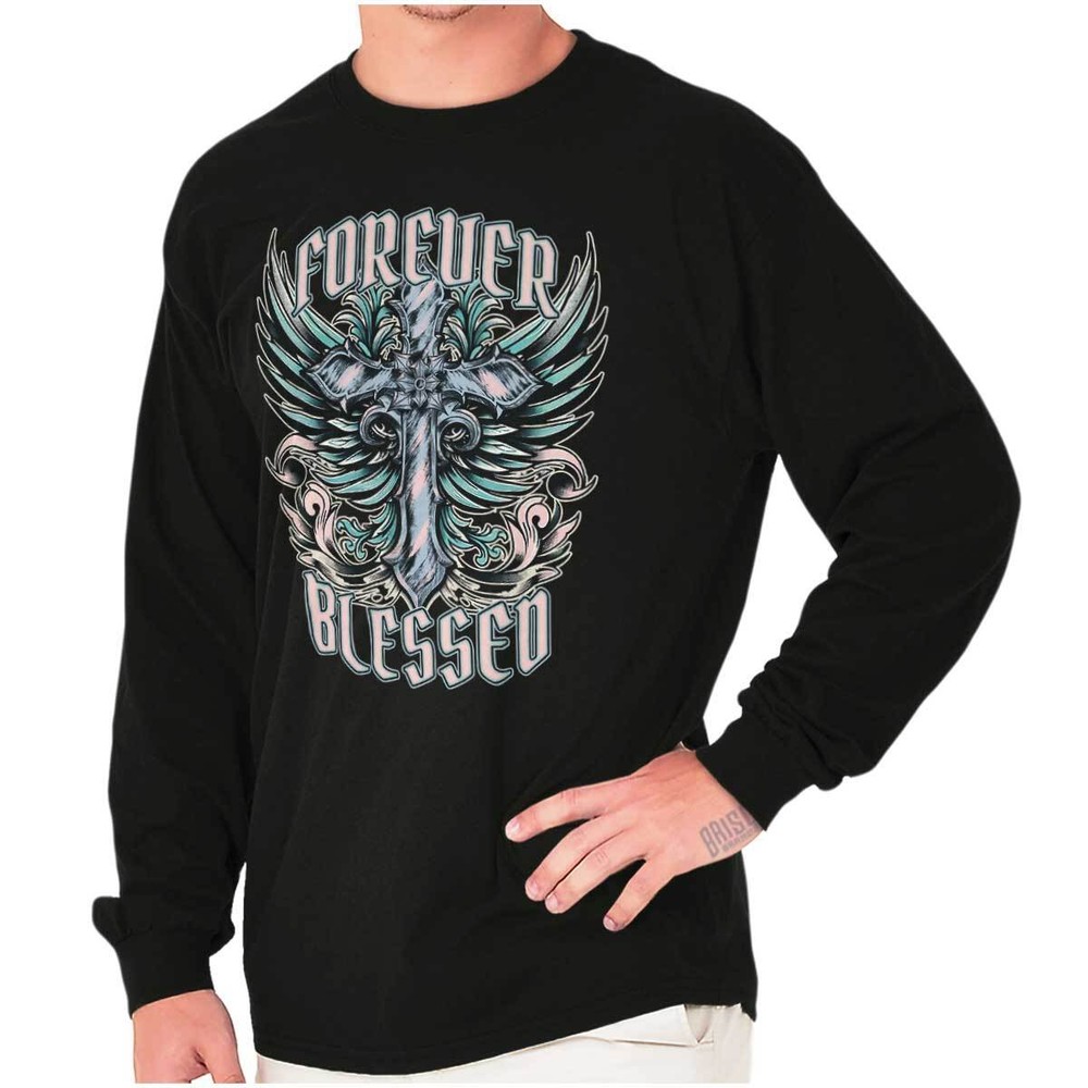 Affliction Forever Blessed Cross With Wings Long Sleeve Tshirt for Men or Women