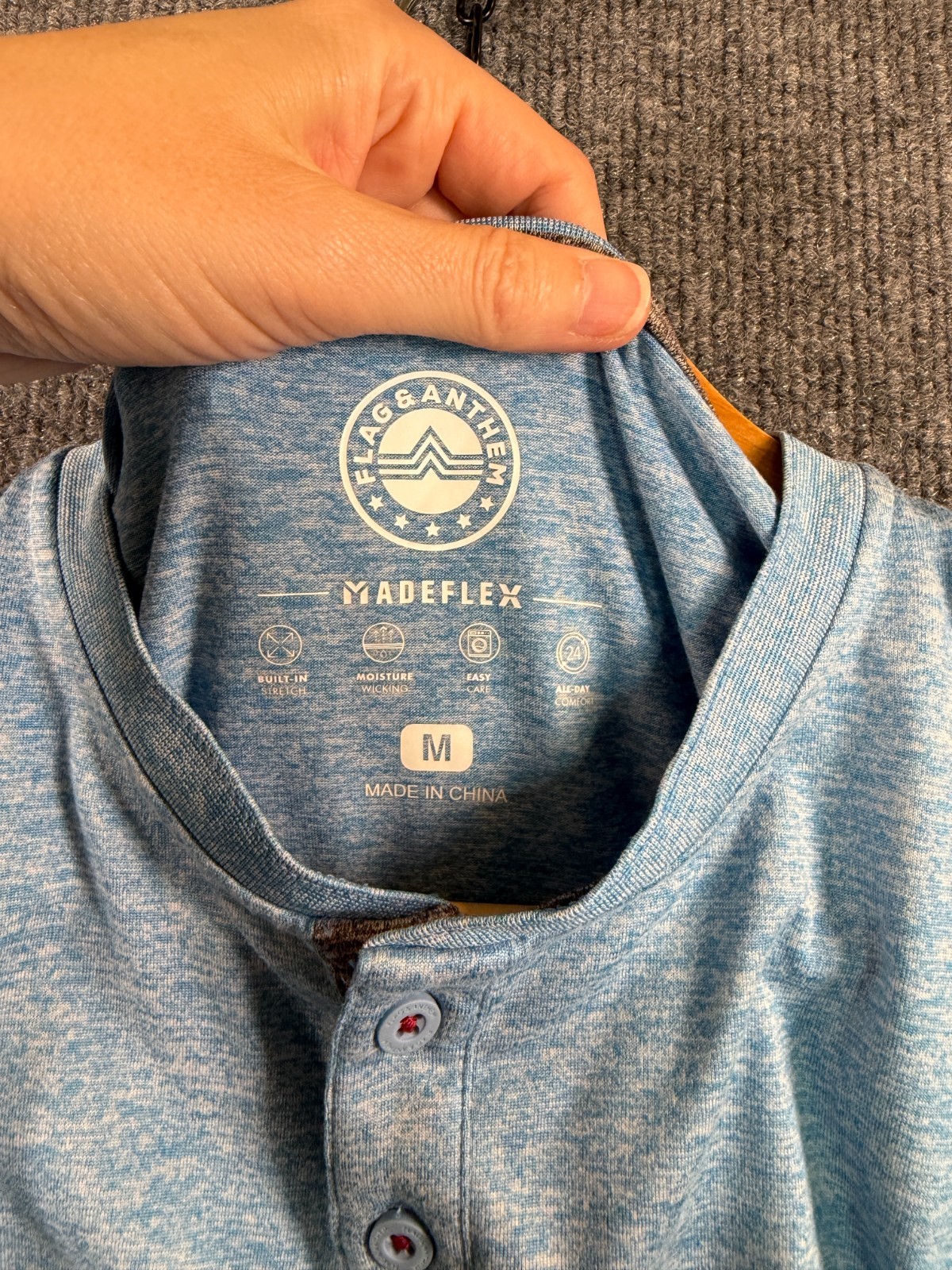 Flag & Anthem MadeFlex Henley T-Shirt Blue Sz M Stretch Moisture Wicking Stretch gallery