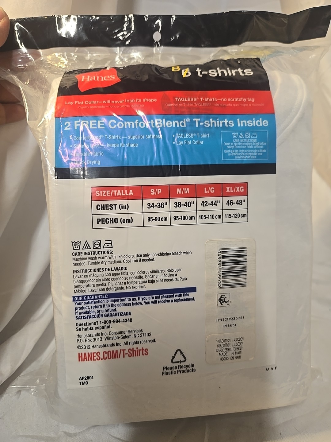 NEW 2012 Hanes 8pk Crew Neck Tagless ComfortSoft T-Shirts Mens White S/P (34-36) gallery