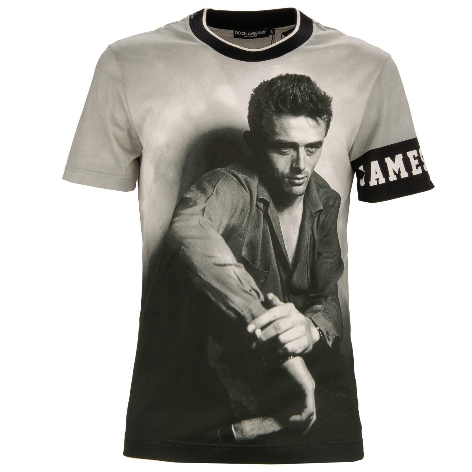 DOLCE & GABBANA James Dean Picture Cotton Silk T-Shirt Shirt Gray Black gallery