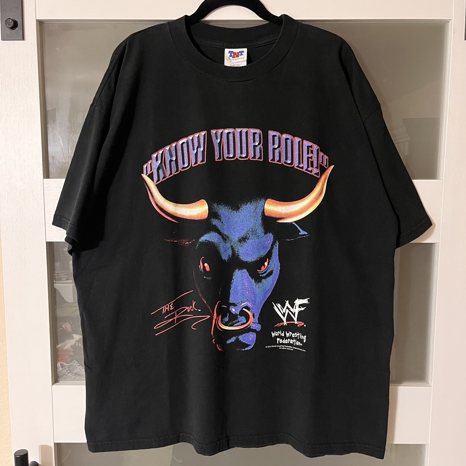 Vintage 2000 WWF The Rock Know Your Role Rap Tee Shirt Mens Size 2XL gallery