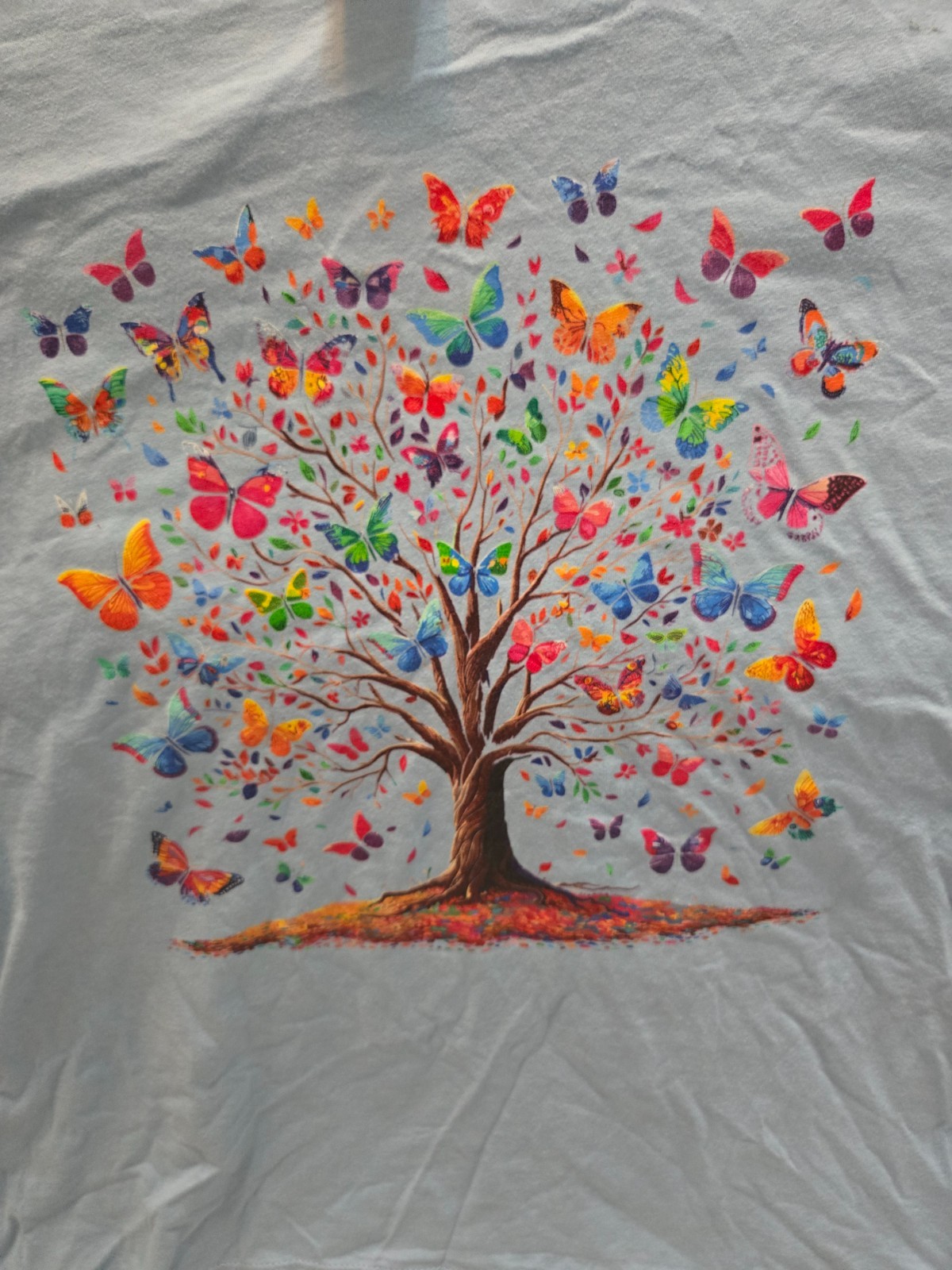 Port Company Unisex XL Light Blue Butterfly Tree Graphic T-Shirt Cotton gallery
