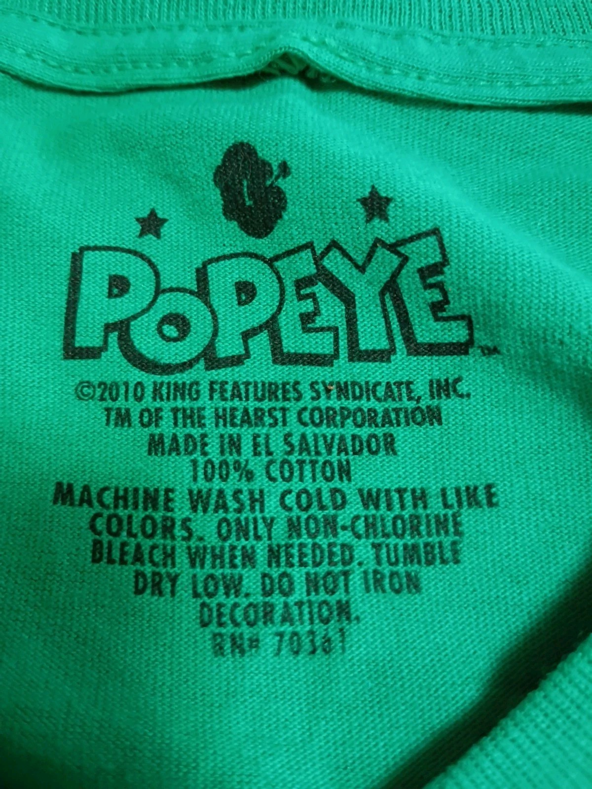 Men's 2010 Popeye Full Body Cotton Short Sleeve T-Shirt Green L gallery
