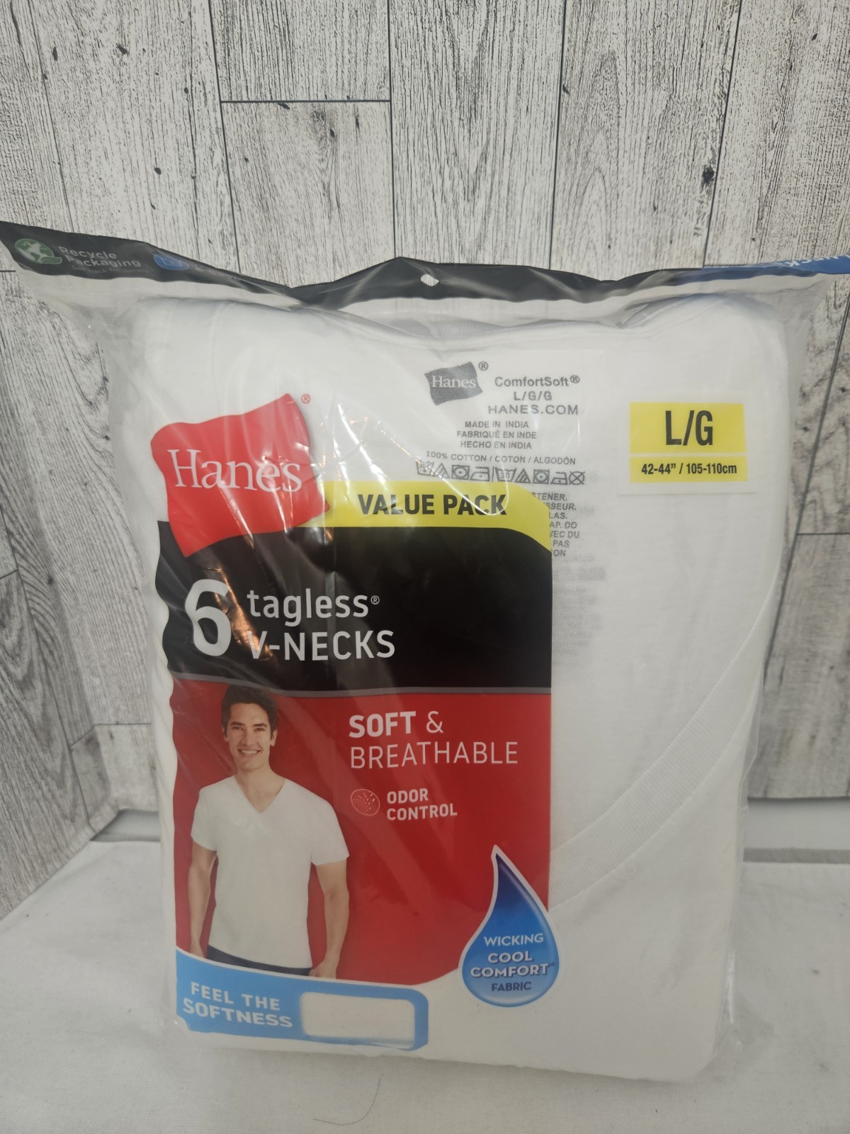 Hanes V-Necks Tagless Men's T-Shirts White, Size L, 6 Pack 2020 777VP6 New gallery