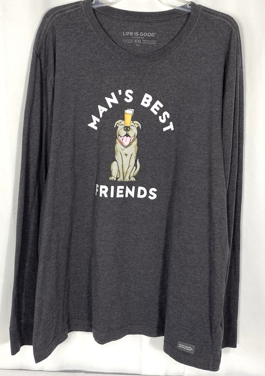 Life is Good Men's Size XXL Man's Best Friends-Gray L/S T-Shirt Crusher Tee gallery