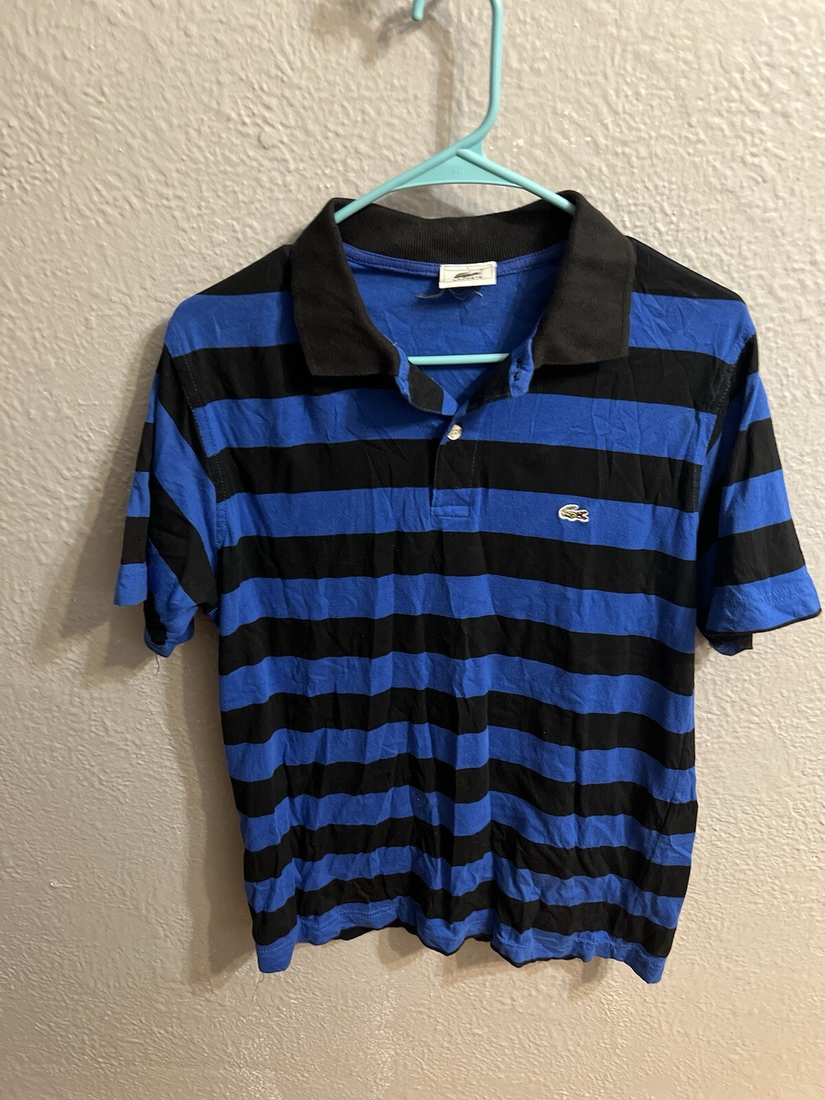 Vintage Lacoste 1/4 Button Polo Shirt Size 4 Blue Striped Mens gallery