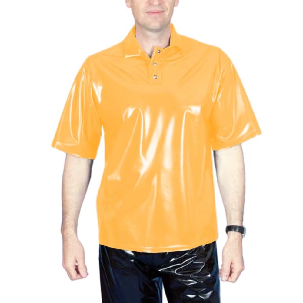 Men's PVC Wet Look T-Shirt Turn Down Neck Button Everyday Wear Casual Loose Top gallery