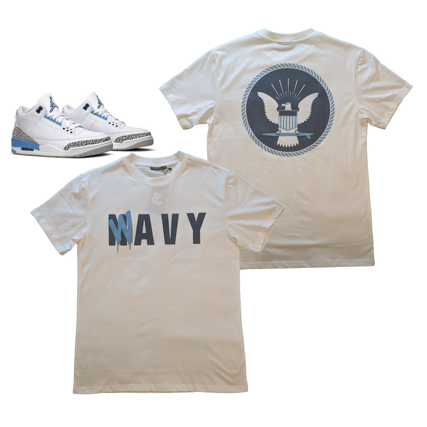 Tee to Match Air Jordan Retro 3 "UNC", White, Small-3XL Wavy Seal Flint 13's gallery