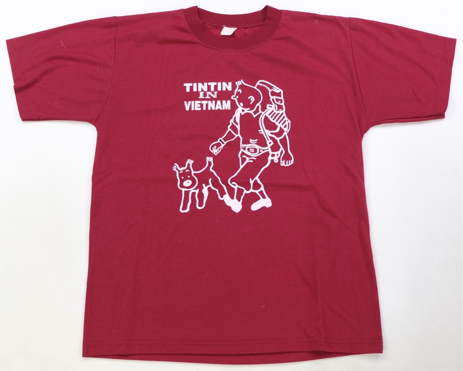 Rare Vintage Tintin In Vietnam Snowy Dog Graphic T Shirt 90s 2000s Comics Red