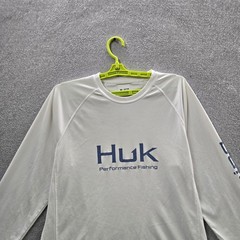 Huk Men Shirt M White Logo Text Activewear Long Sleeve