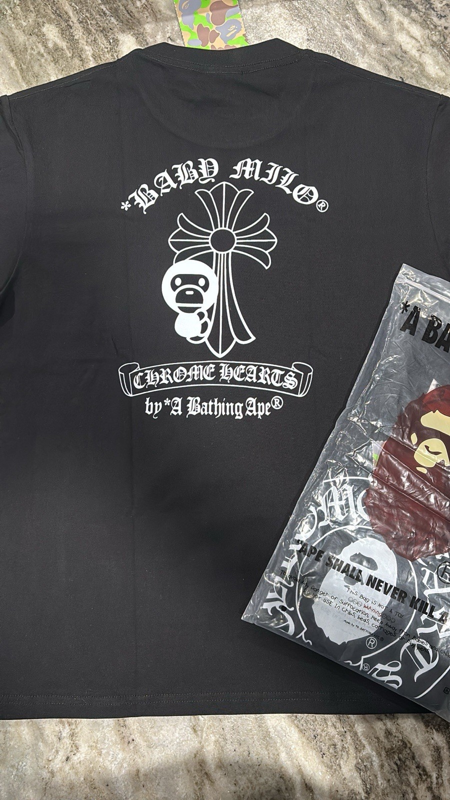 A Bathing Ape BAPE x Chrome Hearts Baby Milo Black Graphic Logo Tee Men's L gallery