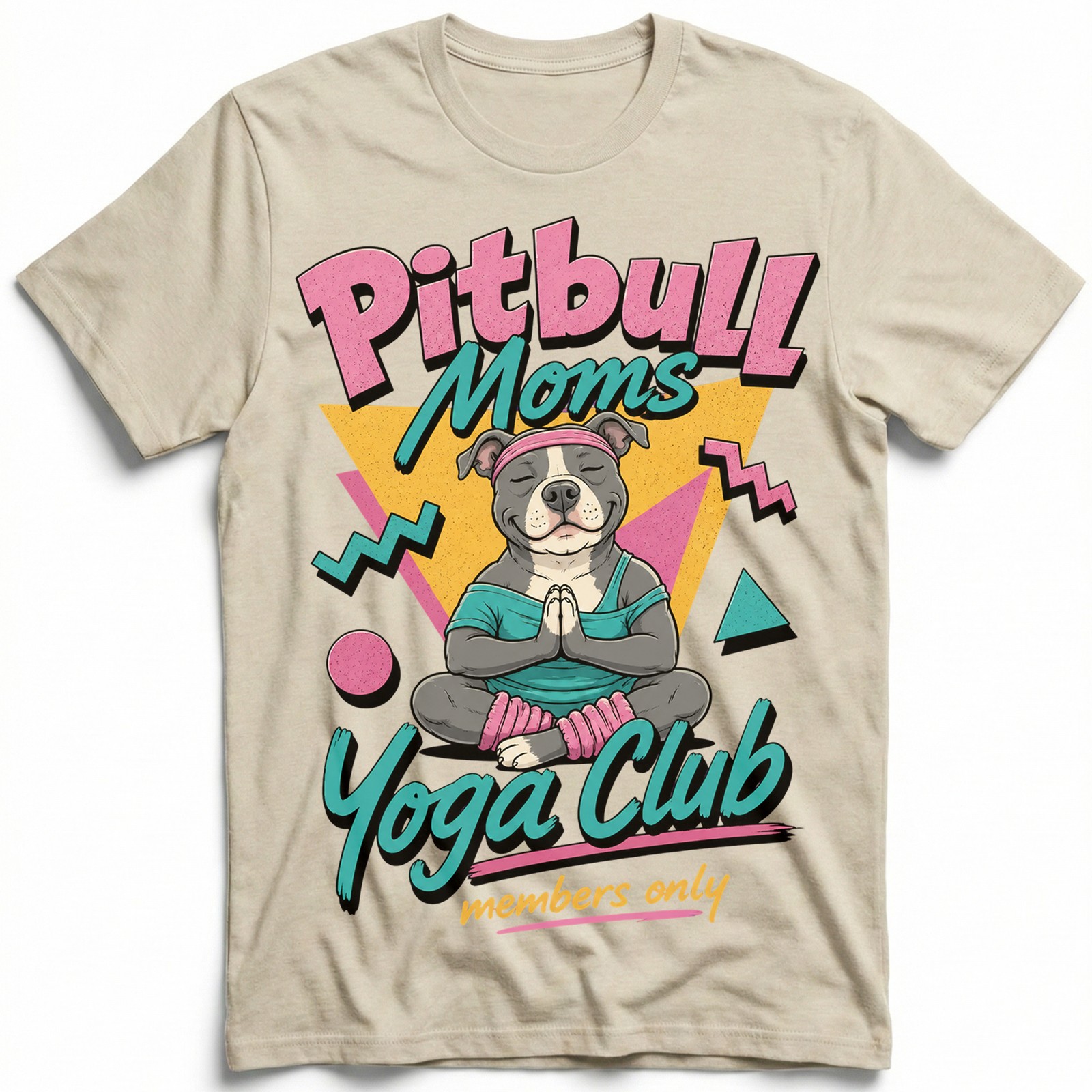 Pitbull Moms Yoga Club Geometric Retro Pink Lover T-Shirt Namaste Puppy Tee gallery