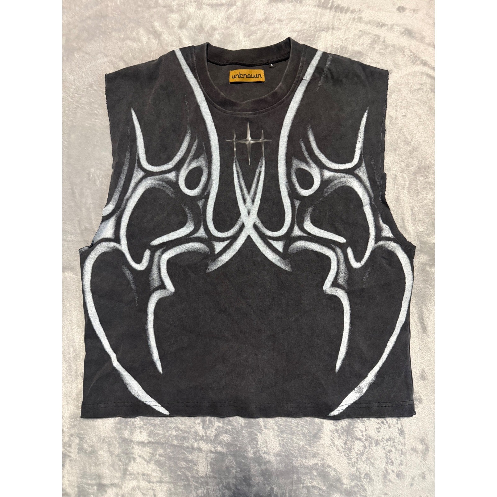 Unknown London Muscle Tee Mens L Black Tribal Graphic Y2K Streetwear Tank Top gallery