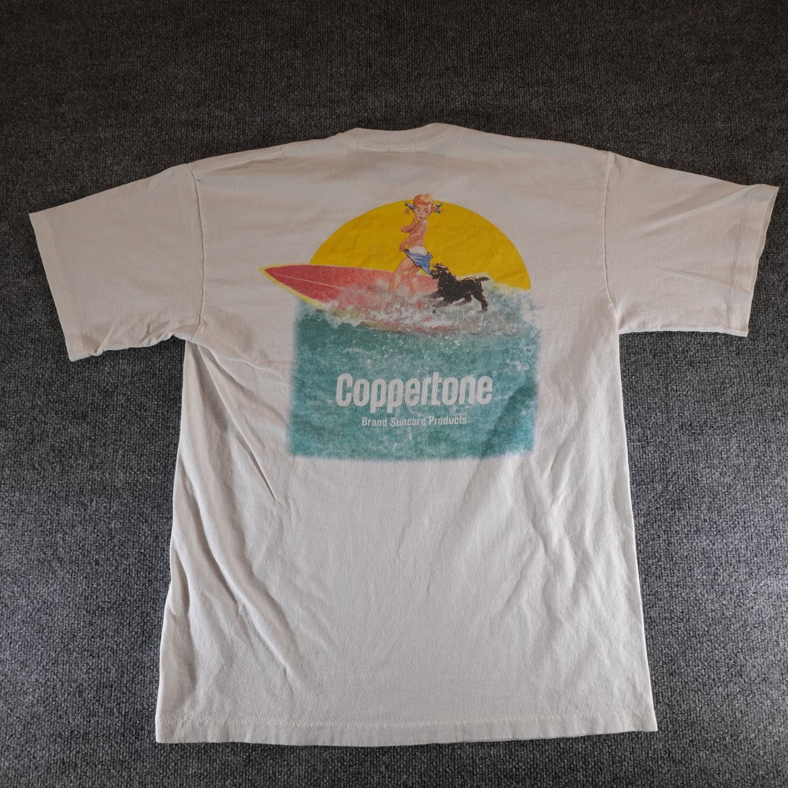 Coppertone Men’s T-Shirt White XL Cotton Vintage Surf Graphic