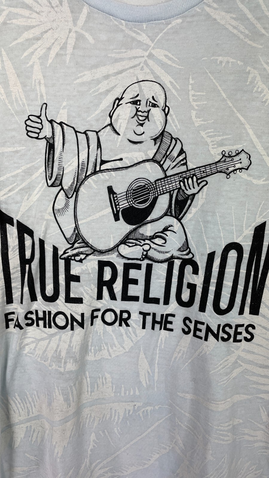 True Religion Mens T Shirt Crew Neck Short Sleeve Semi Sheer Leaf Print Size M. gallery