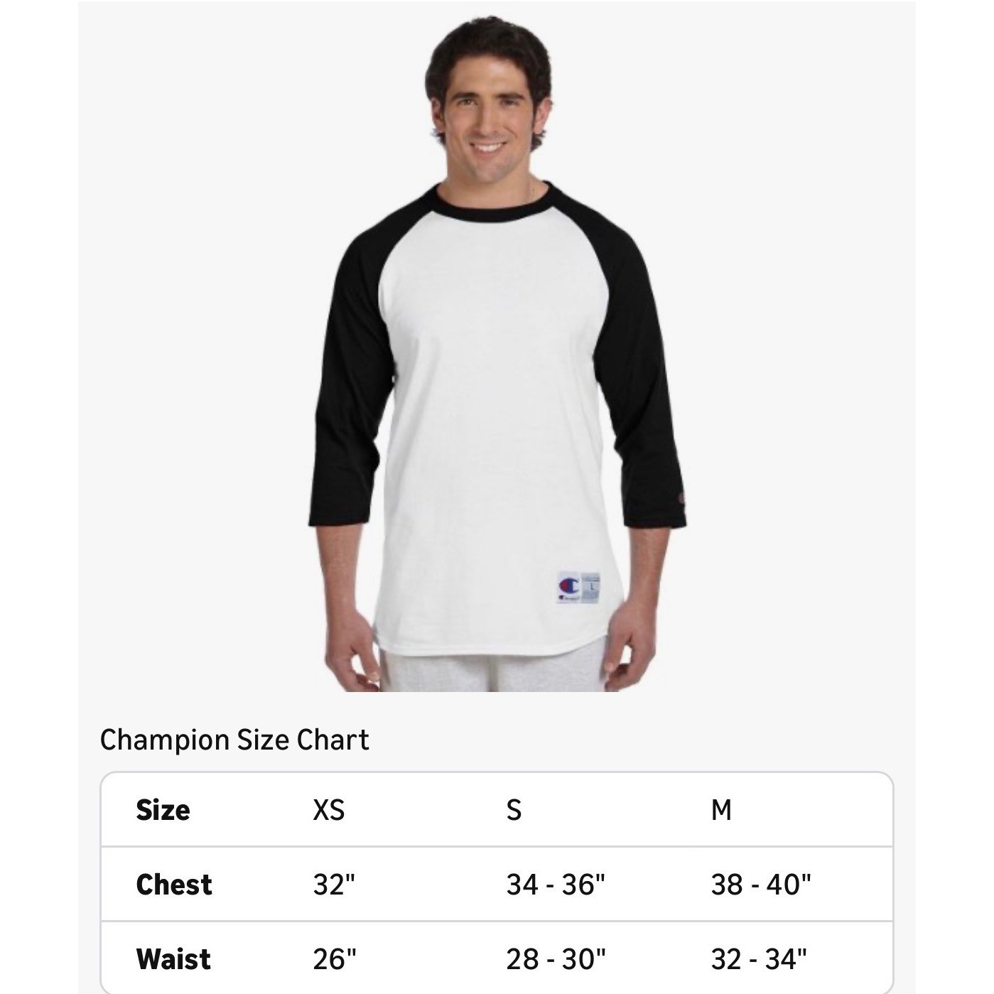 NWOT Unisex Champion Baseball Raglan - Small - White/Black gallery