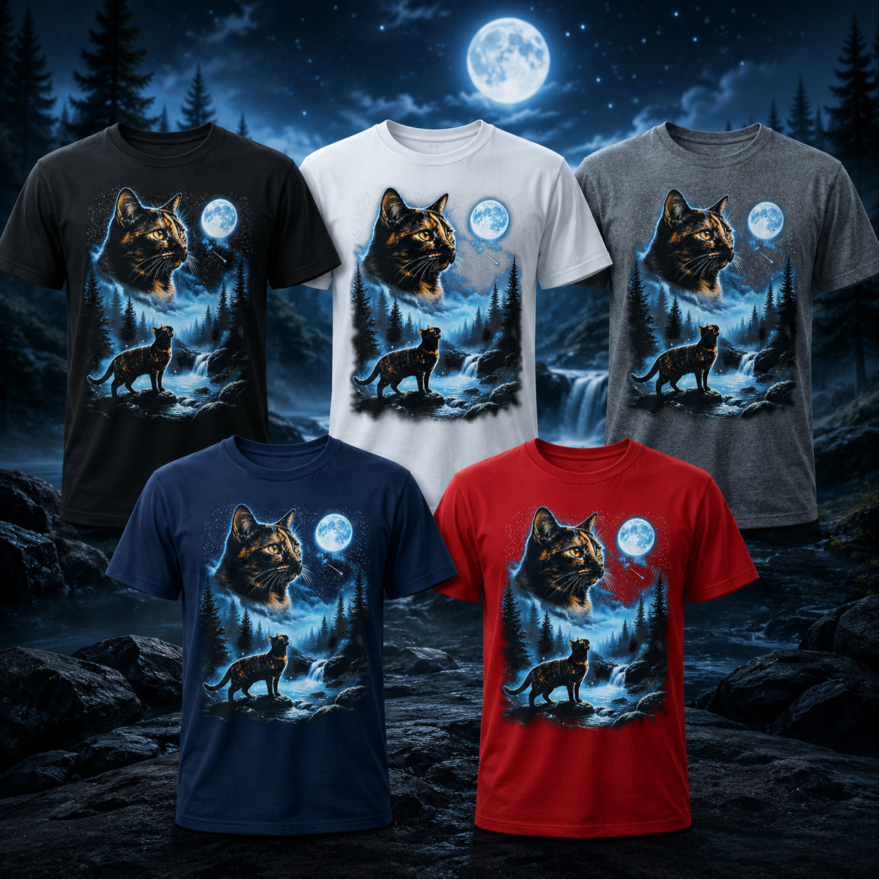 Tortoiseshell Cat Howling at Moon 90's Retro T-Shirt gallery