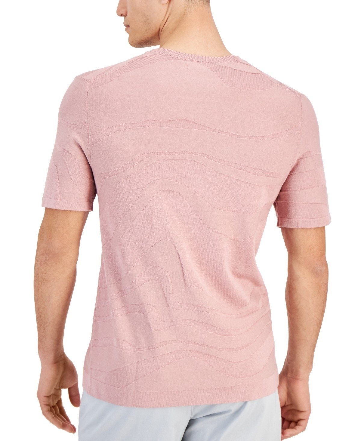 Alfani Men's Tonal Wave Jacquard T-Shirt Rayon/Nylon Pottery Clay-Large gallery