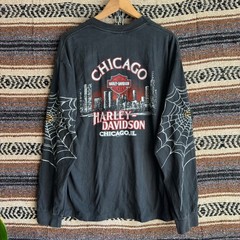 Vintage Harley Davidson Spider Web Mens XL Shirt Black Chicago LS Reprint