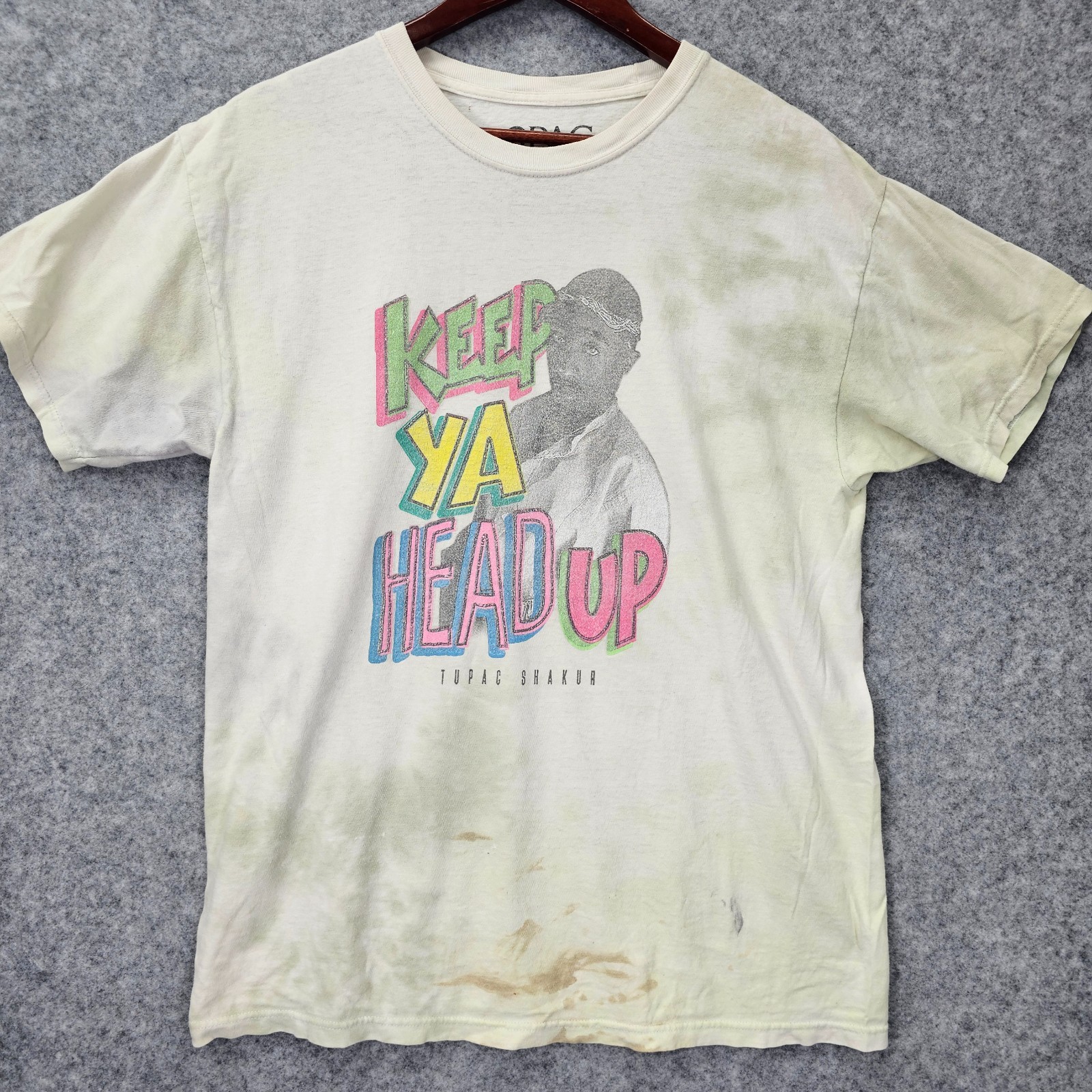 TUPAC T Shirt M Shakur Keep Ya Head Up 90s Style Hip Hop Rap Tee 2PAC Thrashed gallery