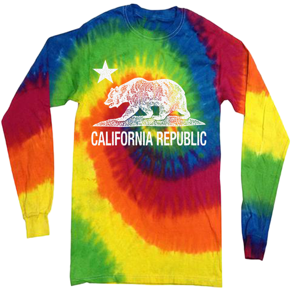 California tie dye shirt long sleeve tie dyed tee shirt California bear flag
