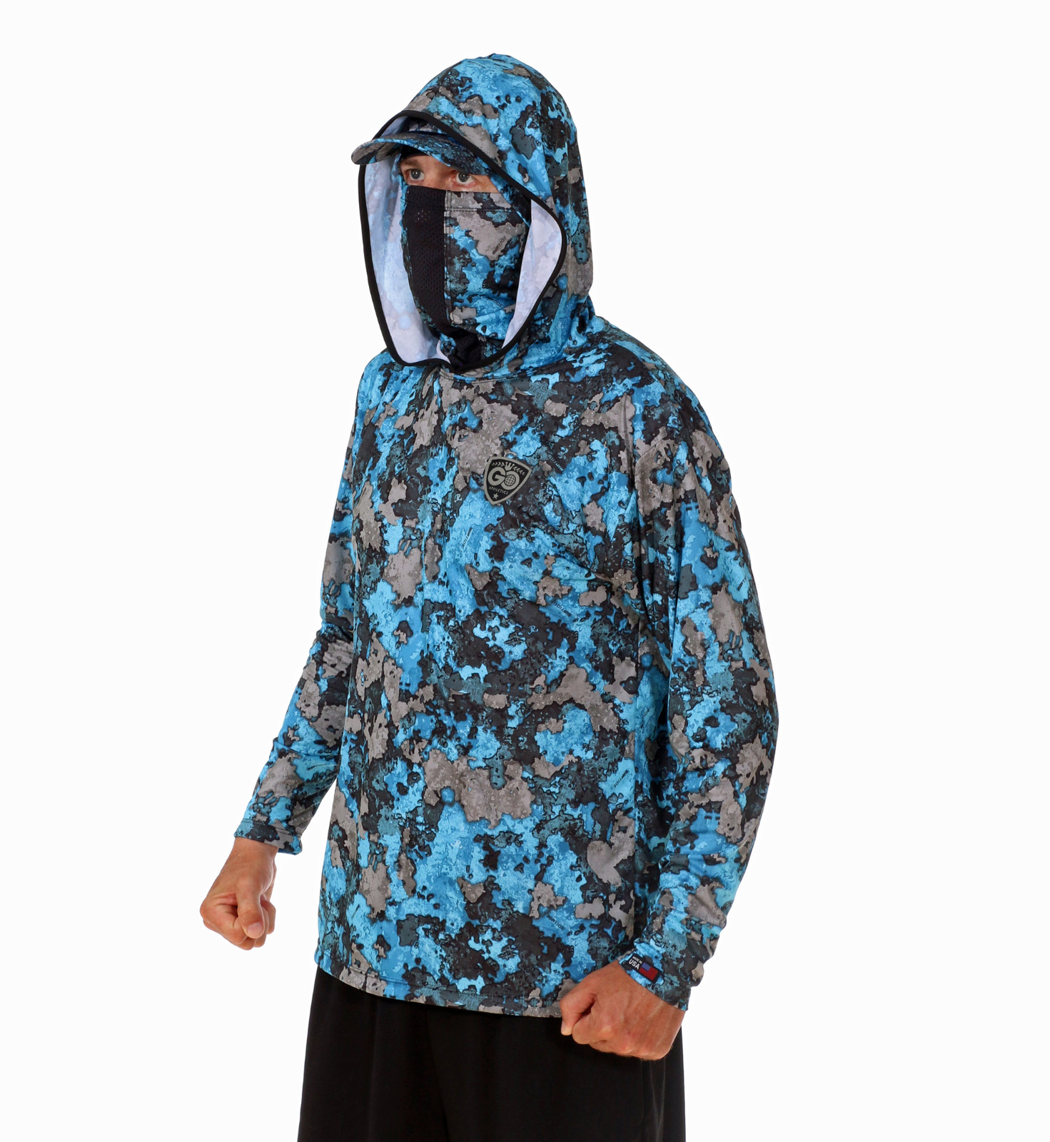 UPF50+ Mens Sun Shield Skin Protection Long Sleeve Microfiber Fishing Shirt Hood