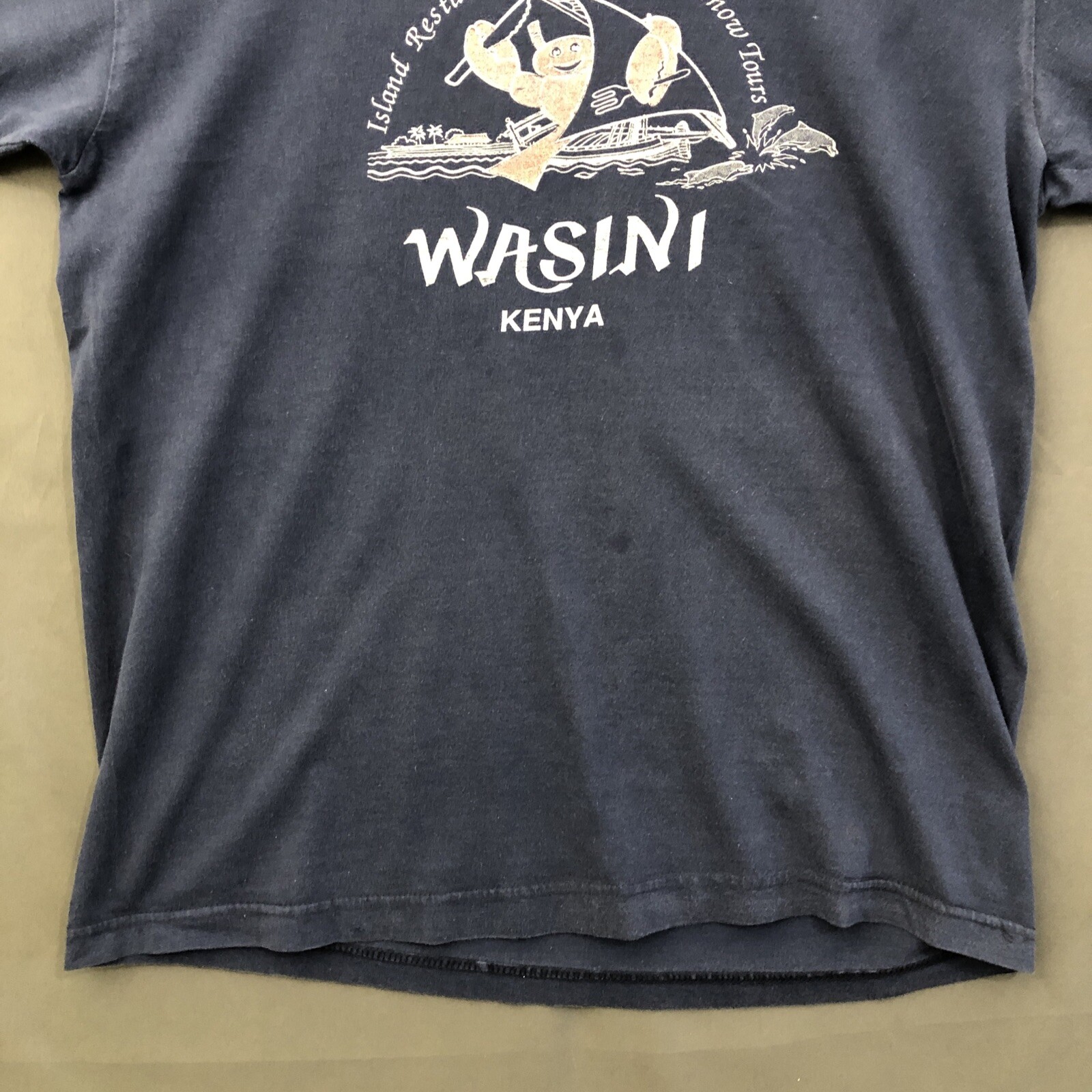 Kenya Africa T-Shirt Vintage Wasini Mens Medium Blue Texprint Short Sleeve Tee gallery