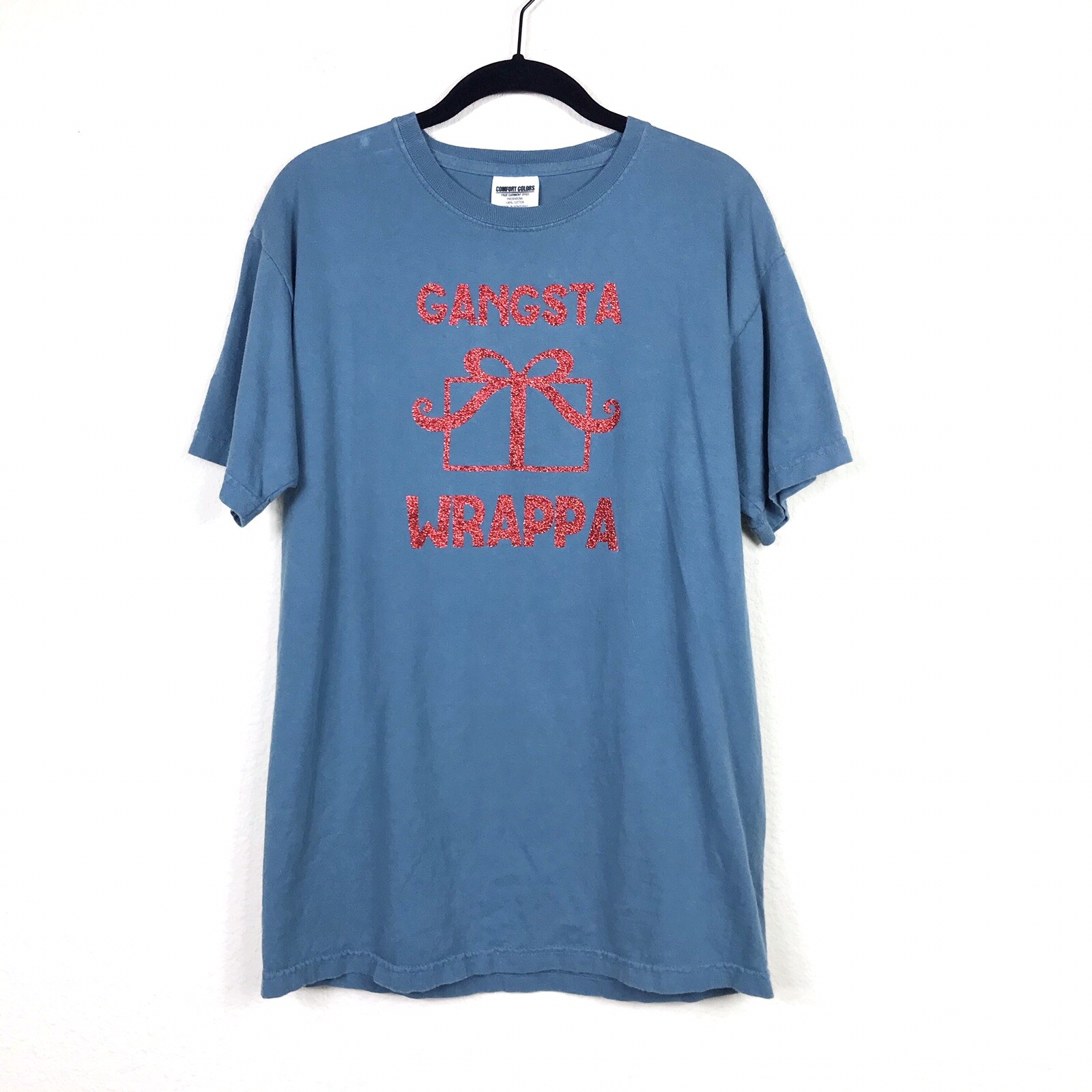 Comfort Colors Gangsta Wrappa Men's T-Shirt Sz M Teal Shiny Red Letters Crewneck gallery