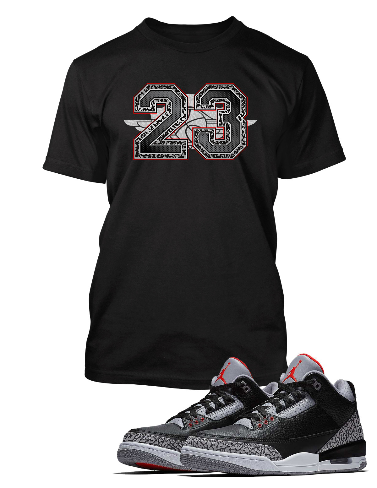 Big Tall Small 23 Graphic Tee Shirt To Match J3 Black Cement Sneaker Sport Tee gallery