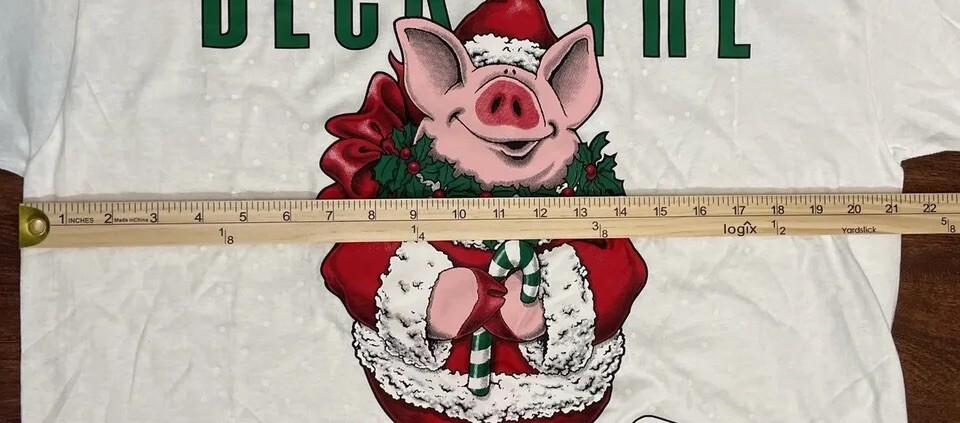 Rare VTG 90s Single Stitch T Shirt Hanes Deck The HOG With Boughs Of Holly Sz L gallery