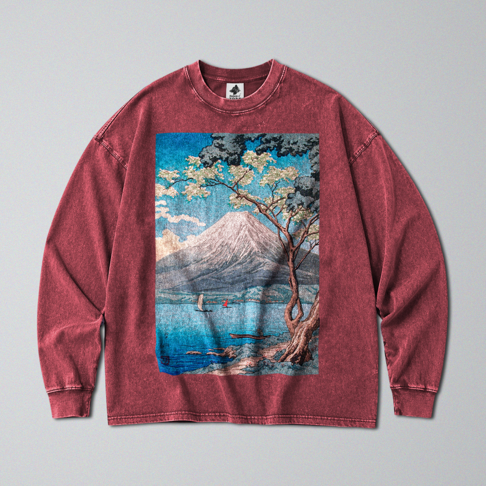 100% Cotton Long Sleeve Tee - Retro Oversized Fit - Unisex - Japan's Mt Fuji gallery