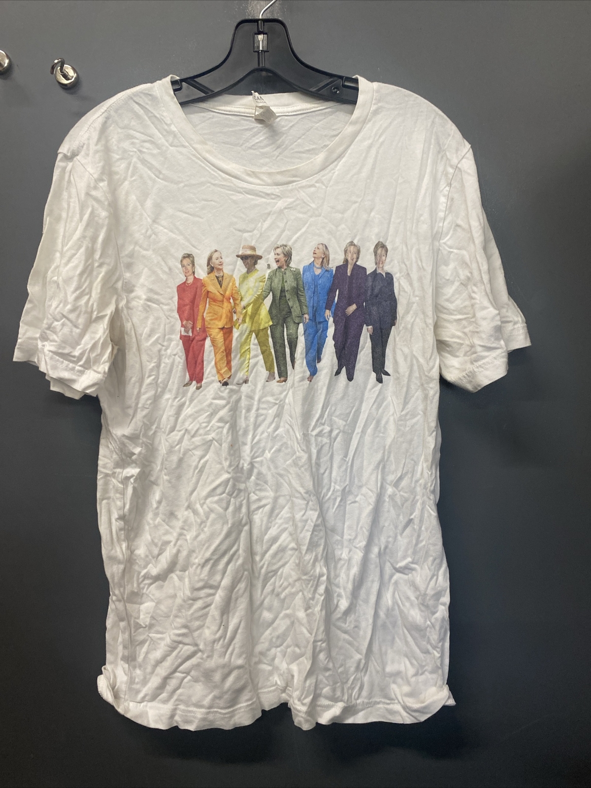 Men’s White Hillary Clinton Rainbow Shirt Size L