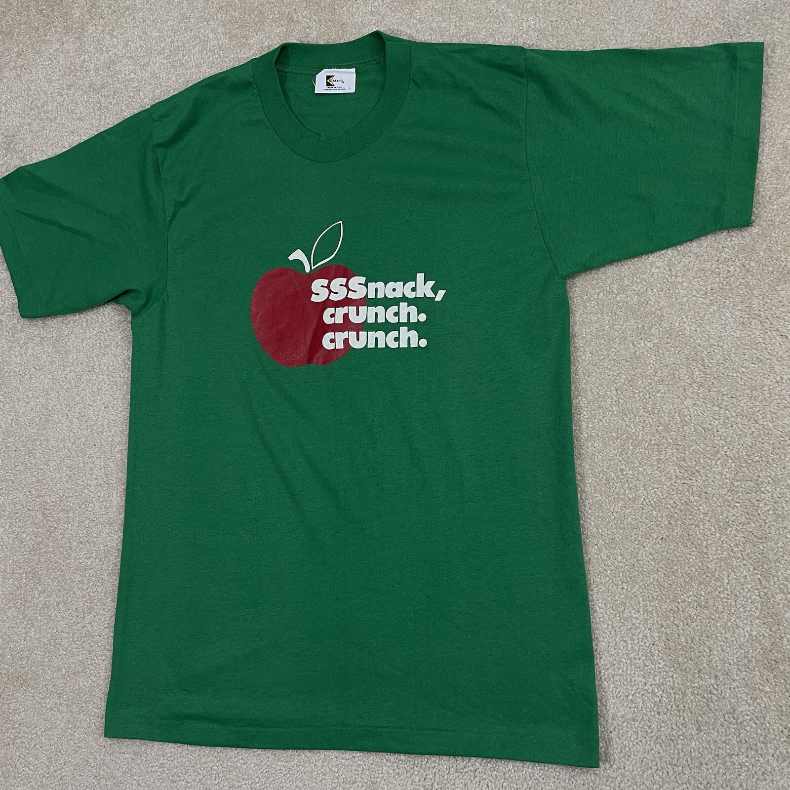 EUC! Vintage 80s Apple Green T Shirt Adult Mens S/M Fit 50/50 Graphic K-Brand gallery