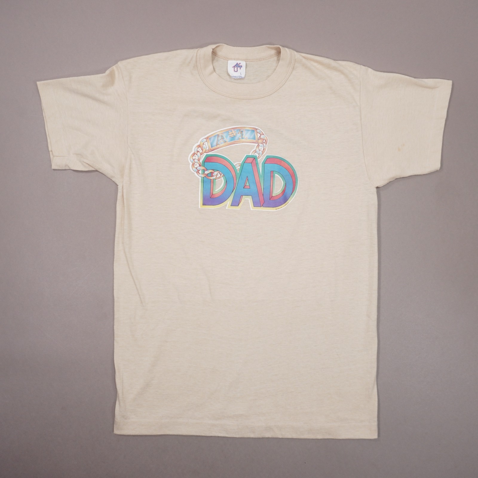 Vintage 80s A #1 DAD Single Stitch TeeJays T Shirt Mens Large Beige Made USA gallery