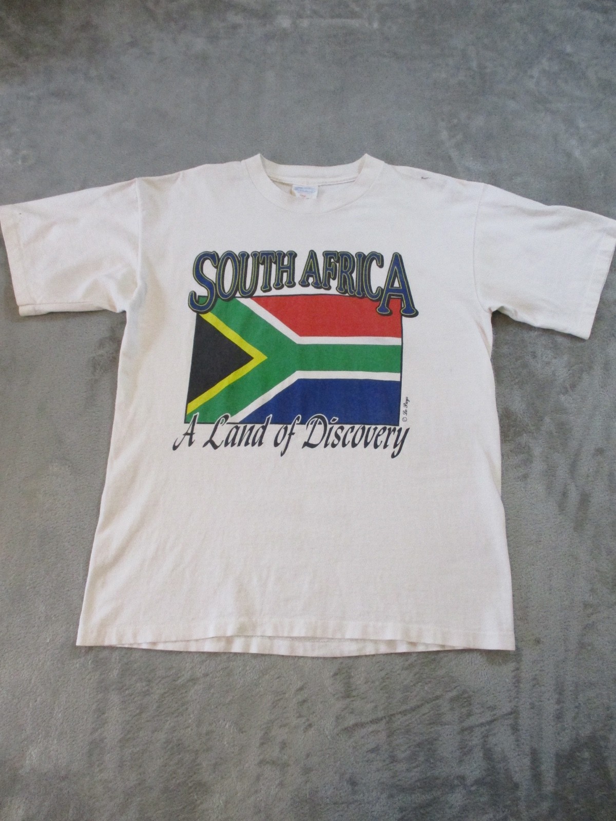 Vintage South Africa Shirt Mens Large White Red Green Flag Single Stitch USA gallery