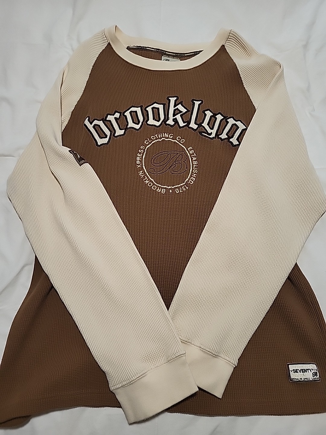 Brooklyn Xpress Brown Embroidered Y2k Vintage Waffle Knit Thermal Size XL gallery