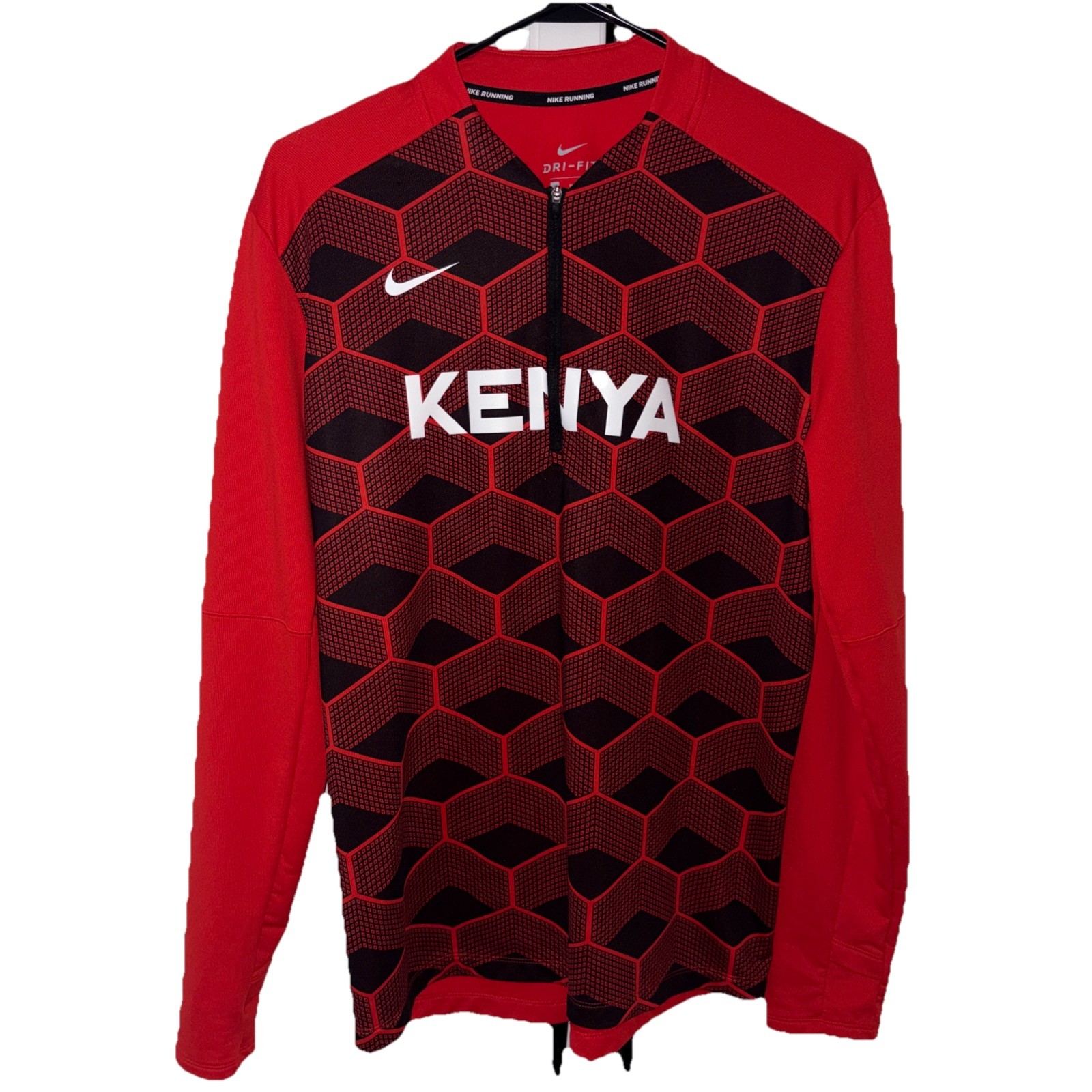 Nike Running Team Kenya Half Zip Pullover Dri-fit shirt Reflective Sz Medium
