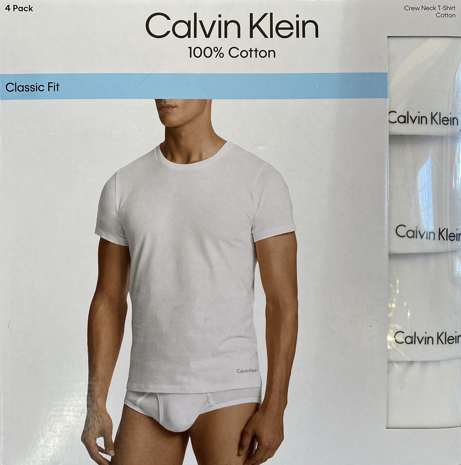 Calvin Klein 4 Pack Classic Fit Crew Neck T-Shirt 100% Cotton Size Medium 