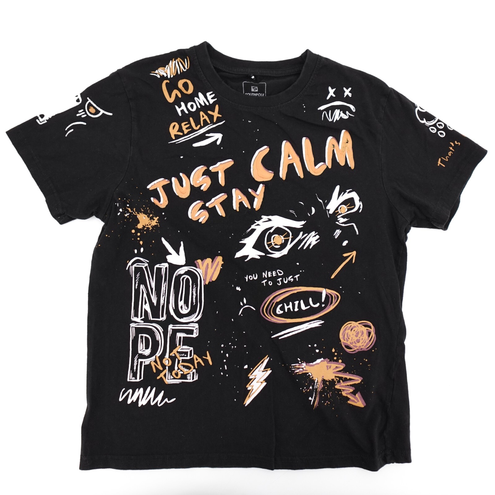 SouthPole Shirt Teen Large T-Shirt PUff Paint Calm Chill Nope Graffiti Tag