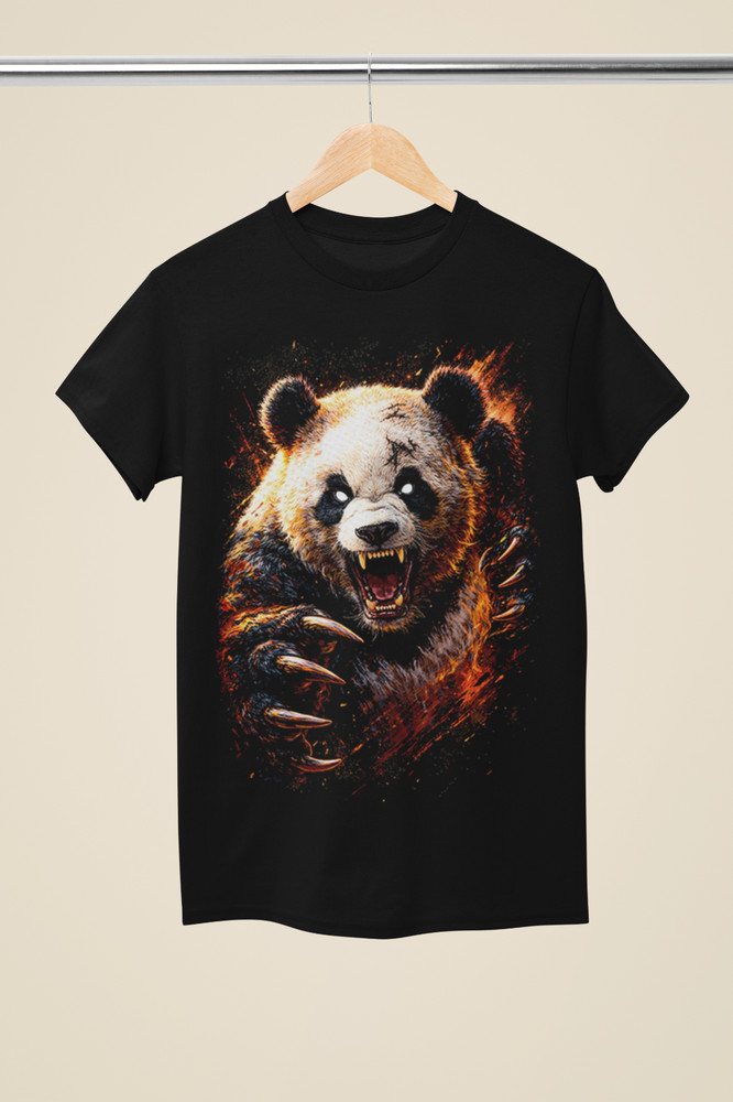 Demon Panda Evil Fire Panda Dark Fantasy Unisex Black T-Shirt