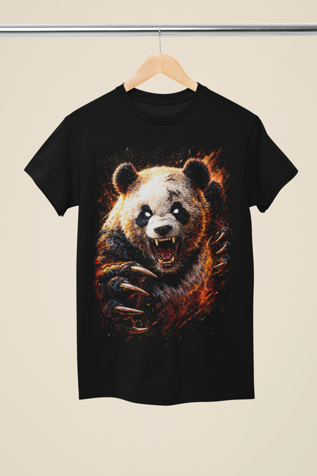 Demon Panda Evil Fire Panda Dark Fantasy Unisex Black T-Shirt