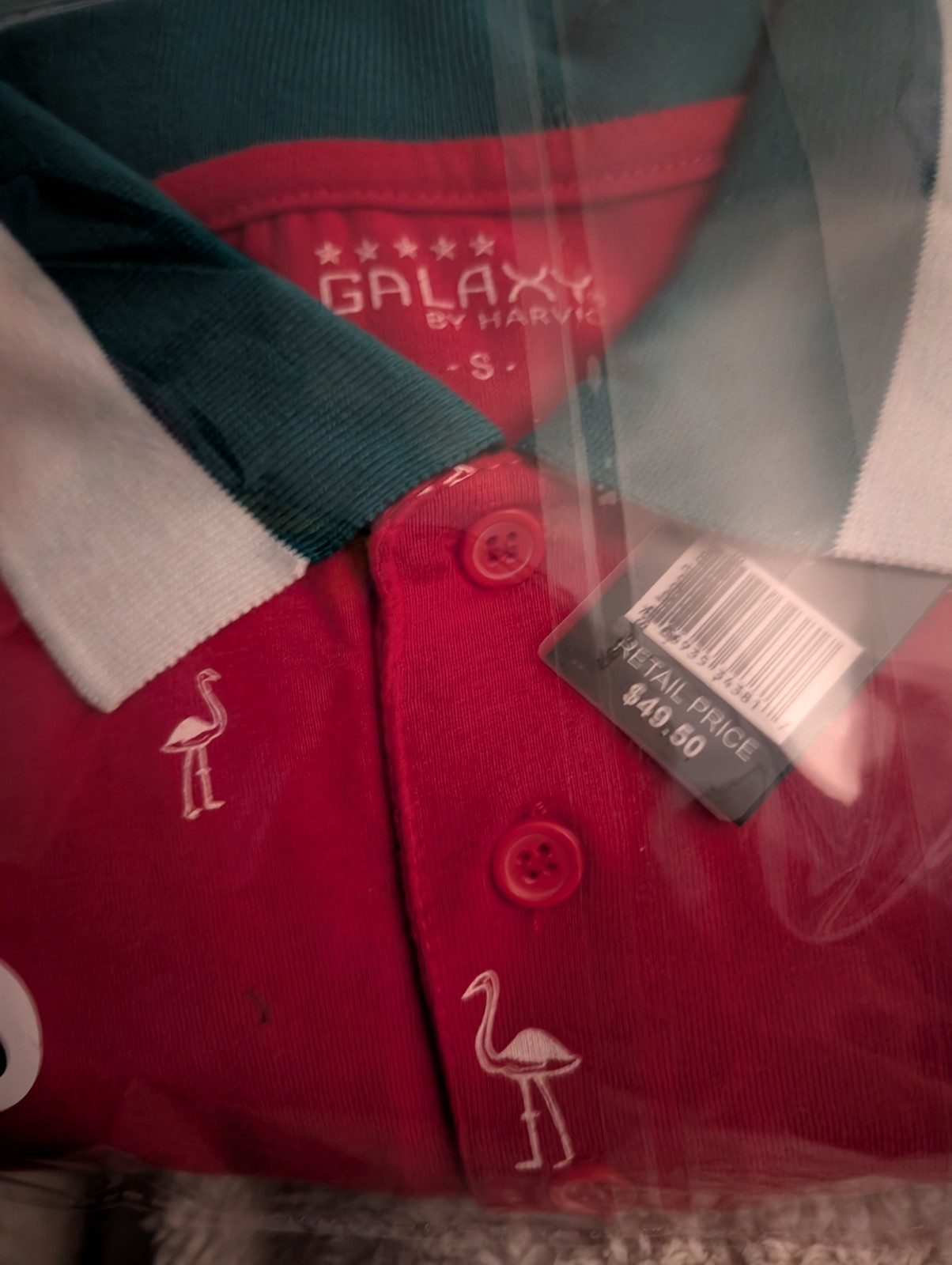 Men's Short Sleeve Red Shirt With Collar Flamingo Pattern Cotton-Blend NEW gallery