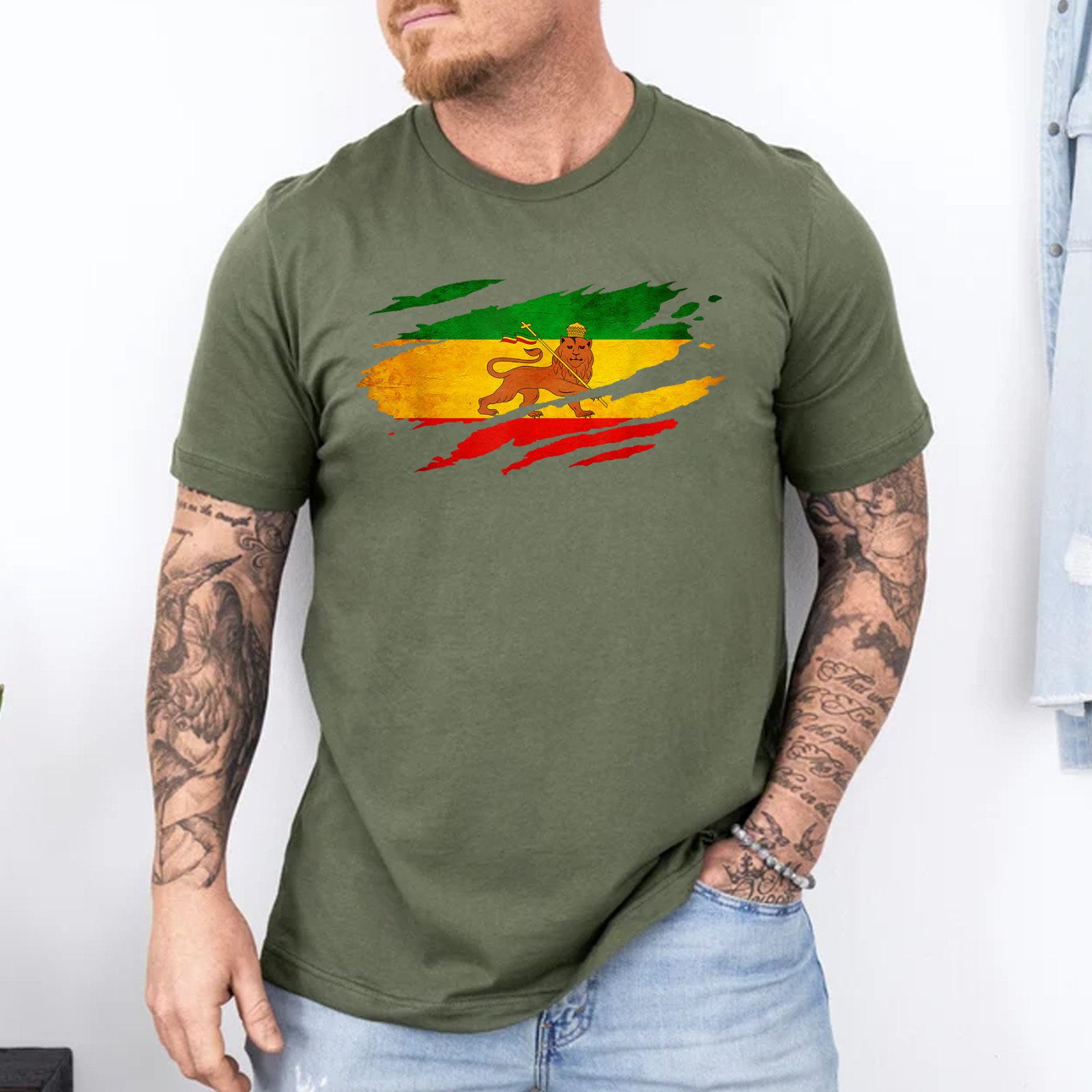 Vintage Old Ethiopia Flag Shirt Lion Judah Rasta Reggae T-Shirt gallery