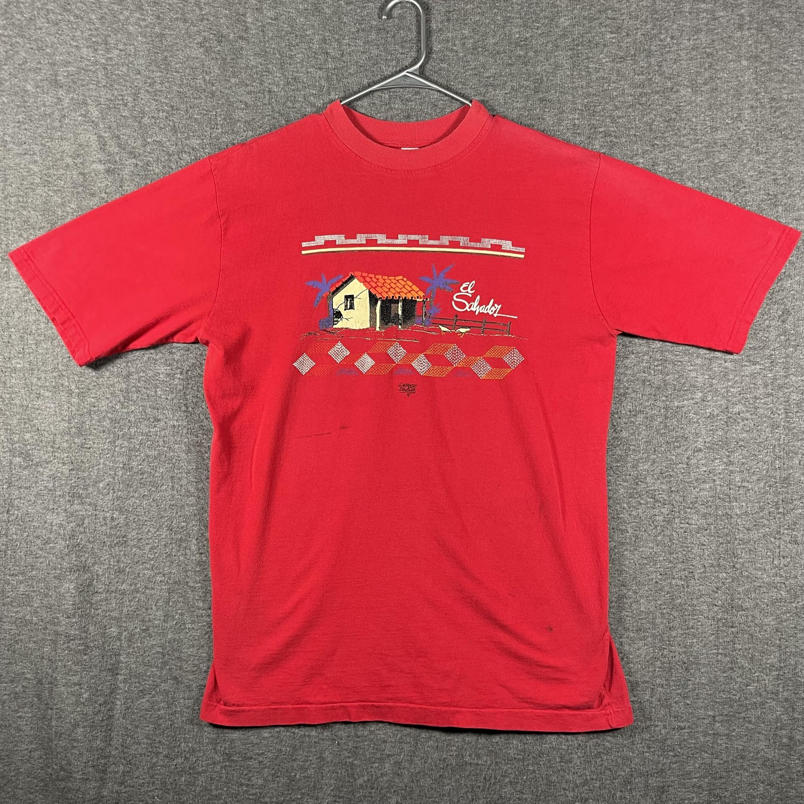 Vintage El Salvador Herbert Aguilar Graphic Shirt Mens Large Red Tourist Tee 80s gallery
