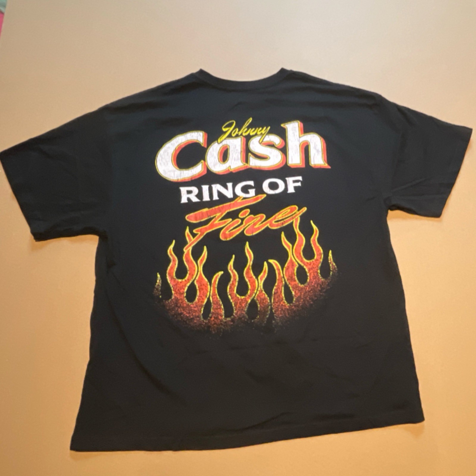Johnny Cash Ring of Fire Graphic T-Shirt Black Cotton Crew Neck Men's Size M gallery