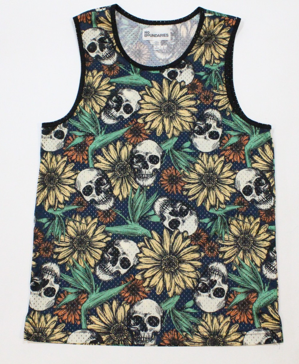 Men’s No Boundaries Skull and Sunflowers Mesh Tank Top Size S (34-36) gallery