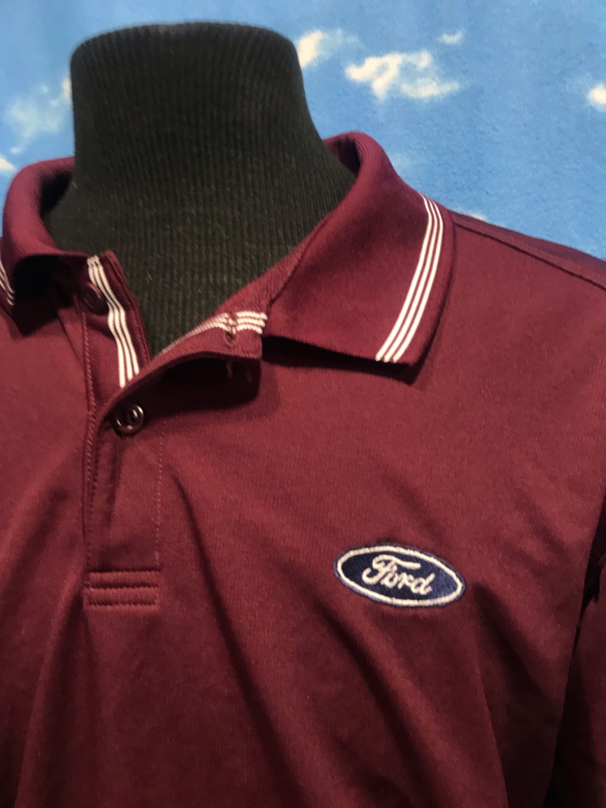 Ford Polo Golf shirt ClimaLite XL Red Burgundy Adidas Buttons C44 gallery